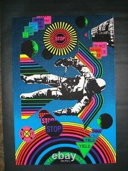 Vintage FLY CAREFULLY blacklight poster Psychedelic space astronaut 1969 NOS