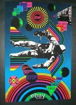 Vintage FLY CAREFULLY blacklight poster Psychedelic space astronaut 1969 NOS