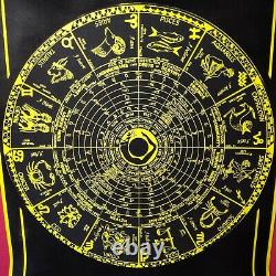 Vintage Flocked Black Light Poster OCCULT Zodiac Chart 21 in x 23 in SHIPS FREE