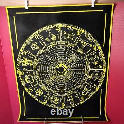 Vintage Flocked Black Light Poster OCCULT Zodiac Chart 21 in x 23 in SHIPS FREE