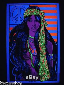 Vintage GYPSY GIRL blacklight poster hippie peace nude flag ORIGINAL FULL SIZED