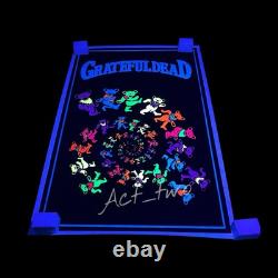 Vintage Grateful Dead Dancing Spiral Bears 23x35 Flocked Blacklight Poster USA