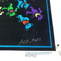 Vintage Grateful Dead Dancing Spiral Bears 23x35 Flocked Blacklight Poster USA