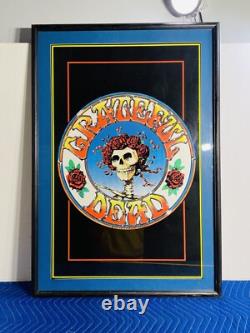 Vintage Grateful Dead SKULL N ROSES Velvet Blacklight Poster 39x27