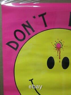 Vintage Have a don't worry be happy Black Light Poster 1989 face bullet In#G4488