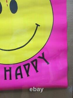 Vintage Have a don't worry be happy Black Light Poster 1989 face bullet In#G4488