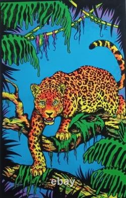 Vintage JAGUAR #1799 Blacklight Poster Felt Velvet