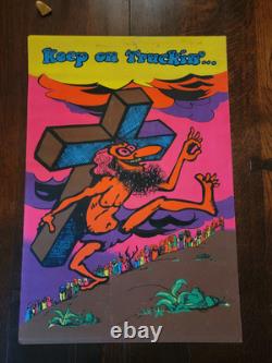 Vintage Jesus KEEP ON TRUCKIN' Blacklight Poster 60s 70s Parody Christ Cross