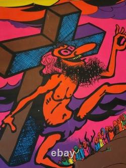 Vintage Jesus KEEP ON TRUCKIN' Blacklight Poster 60s 70s Parody Christ Cross