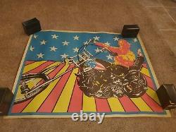 Vintage Large 1969-70 Easy Rider Peter Fonda Super Cycle Black Light Poster