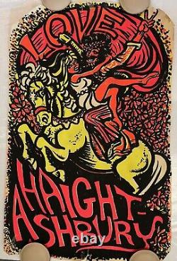 Vintage Love Haight Ashbury Blacklight Screened 1960s Ken Kearney Poster 36 x 22