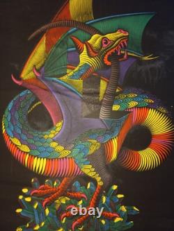 Vintage M. C. Escher DRAGON Blacklight Poster 60s Psychedelic Decor Trippy Art