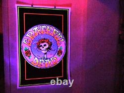 Vintage Mint Black Light Gratefull Dead Skull And Roses Poster 23 1/8 X 35