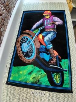 Vintage Moto Cross Felt Black Light 32 x 20 Poster USED