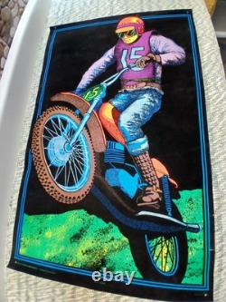Vintage Moto Cross Felt Black Light 32 x 20 Poster USED