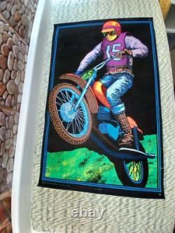 Vintage Moto Cross Felt Black Light 32 x 20 Poster USED