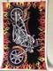 Vintage Motor Bones Motorcycle Flames Flocked Blacklight 23x35 Poster Usa