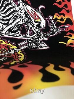 Vintage Motor Bones Motorcycle Flames Flocked Blacklight 23x35 Poster USA