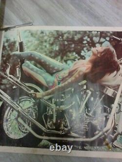 Vintage Motorcycle Body Paint Girl Black Light 1968 Pandora Poster