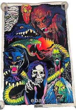 Vintage NIGHTMARE Velva Print velvet blacklight poster Horror Monsters