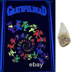 Vintage NOS Grateful Dead Dancing Spiral Bears 35x23 Blacklight Poster NEW