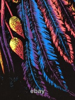 Vintage Native American CHIEF Original Blacklight Poster Flocked 60s 70s Indian