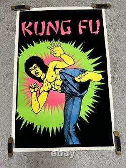 Vintage On Stop Posters Bruce Lee Kung Fu Black Light Poster Flocked 35 x 23