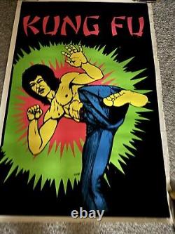 Vintage On Stop Posters Bruce Lee Kung Fu Black Light Poster Flocked 35 x 23