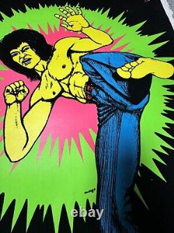 Vintage On Stop Posters Bruce Lee Kung Fu Black Light Poster Flocked 35 x 23