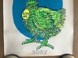 Vintage Original 1960s Blacklight Ostrich Love Me Poster 1968 Dambrosi Bird
