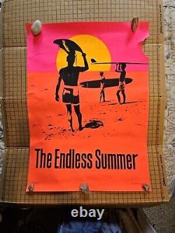 Vintage Original 1966 The Endless Summer Blacklight Movie Poster 60s Surfing