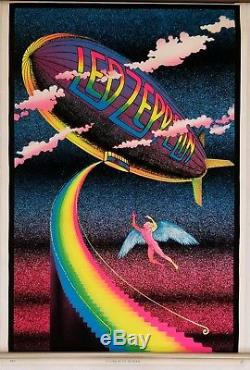 Vintage Original 1970s Led Zeppelin Black light Velvet Poster 35x23 EXCELLENT