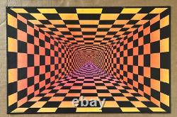 Vintage Original 1970s OP Fantasy Blacklight Poster Psychedelic Checks Sunset