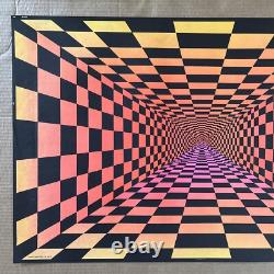 Vintage Original 1970s OP Fantasy Blacklight Poster Psychedelic Checks Sunset