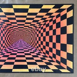 Vintage Original 1970s OP Fantasy Blacklight Poster Psychedelic Checks Sunset