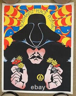 Vintage Original 1970s Southwest Peace Festival Blacklight Poster Flower Music