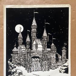 Vintage Original 1970s Velvet Flocked Medieval Times Castle Blacklight Poster