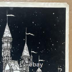 Vintage Original 1970s Velvet Flocked Medieval Times Castle Blacklight Poster