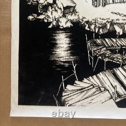 Vintage Original 1970s Velvet Flocked Medieval Times Castle Blacklight Poster