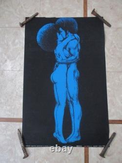 Vintage Original 1971 AFRO LOVE Black Power Black Light Art Poster 34 x 21
