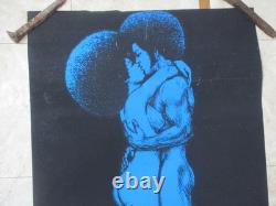 Vintage Original 1971 AFRO LOVE Black Power Black Light Art Poster 34 x 21