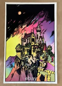 Vintage Original 1974 Blacklight Flocked Avalon Poster Velvet Medieval Castle