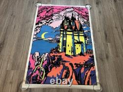 Vintage Original 1974 Gemini Rising Medieval Castle Blacklight Flocked Poster