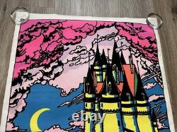 Vintage Original 1974 Gemini Rising Medieval Castle Blacklight Flocked Poster