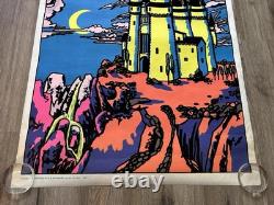 Vintage Original 1974 Gemini Rising Medieval Castle Blacklight Flocked Poster