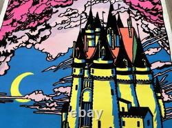 Vintage Original 1974 Gemini Rising Medieval Castle Blacklight Flocked Poster