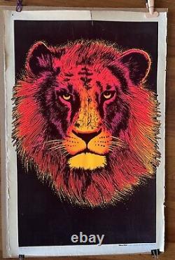 Vintage Original 1982 Noble Lion Blacklight Poster Velvet Flocked PF 508 Seattle