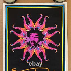 Vintage Original 1990s Psychedelic Velvet Black Light Poster Jimi Hendrix Music