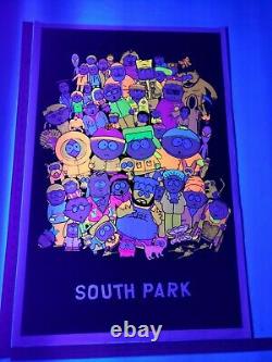 Vintage Original 1998 South Park Cast Black Light Flocked Poster Super Rare