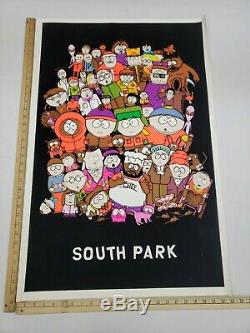 Vintage Original 1998 South Park Cast Blacklight Flocked Poster Super Rare